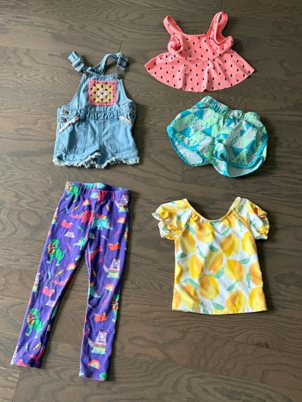 Toddler girl clothes lot bundle sz 3t-4t swim overalls Dino lemons